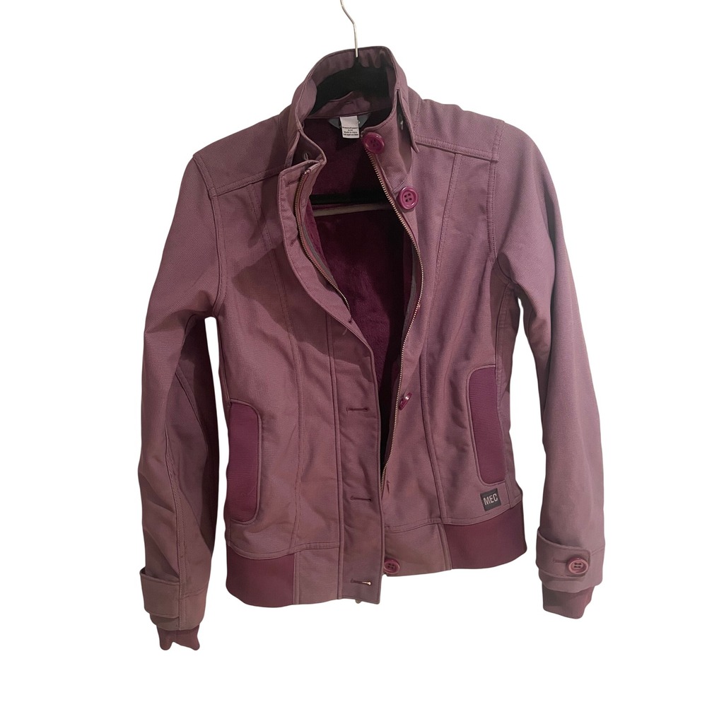 MEC Mountain Equipment Co-op Womens Softshell Fleece Lined Jacket Purple Small